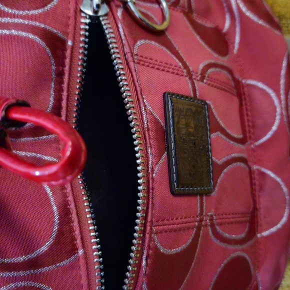 Coach Poppy Pink, Red, & Silver Signature Bucket Shoulder/Crossbody Bag - Picture 13 of 14